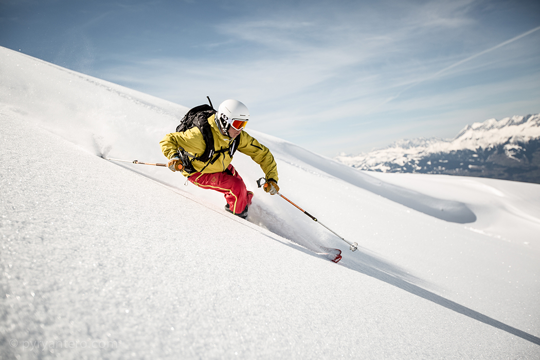 Everything goes downhill; off-piste skiing in fresh powder, Mont Blanc, France, © Pyry Antero Photography, Pyry Pietiläinen