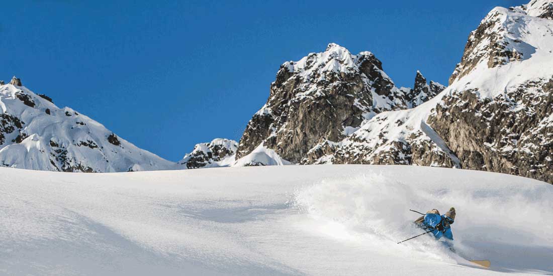 Niko Pettersson and Marker ski bindings in powder snow, Chamonix, Mont Blanc, France, © Pyry Antero Photography
