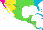 Mexico and Central America time zone map with a live clock now